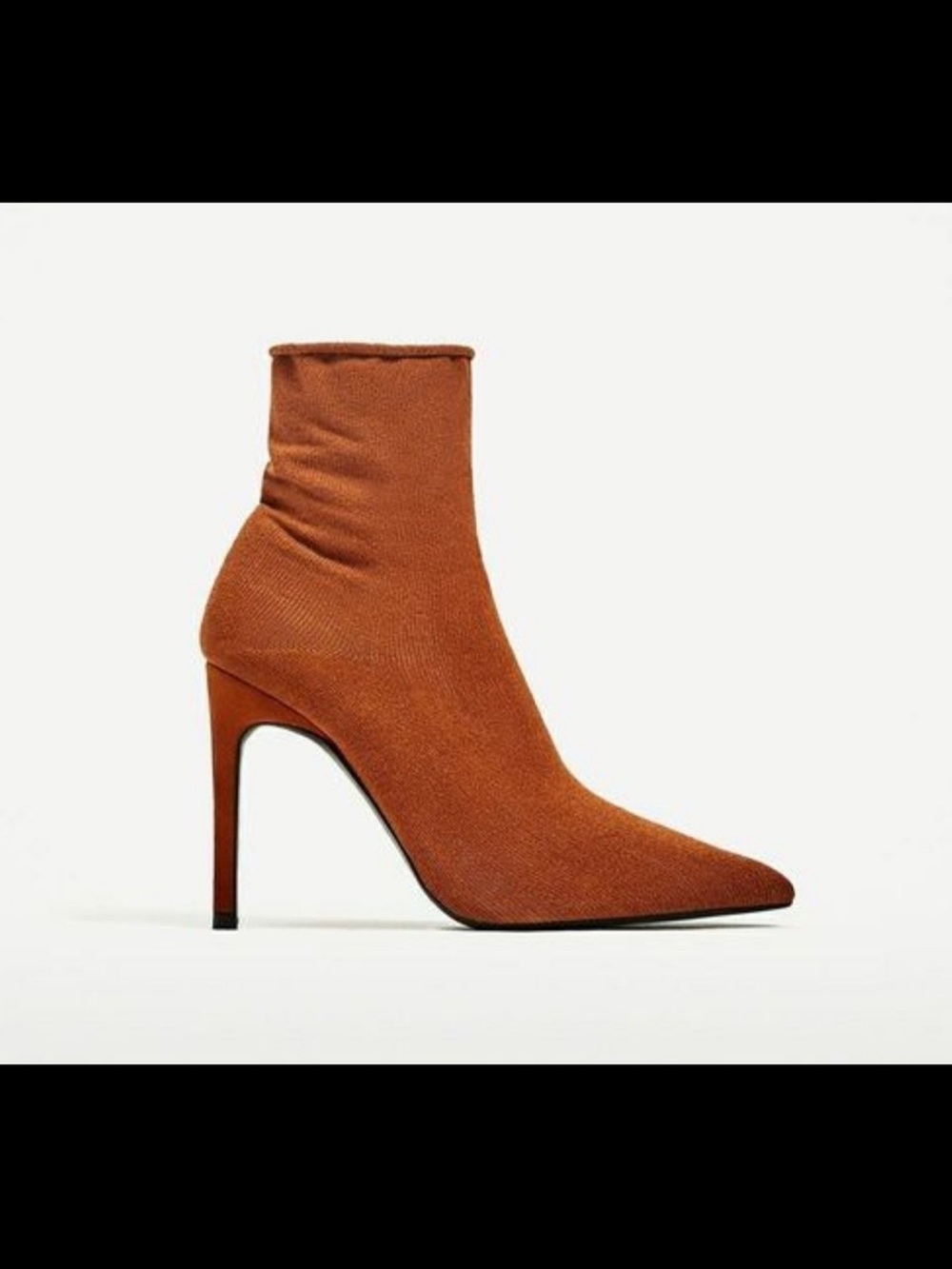Zara Burnt Orange Pointed Toe Stiletto Sock Ankle Boot